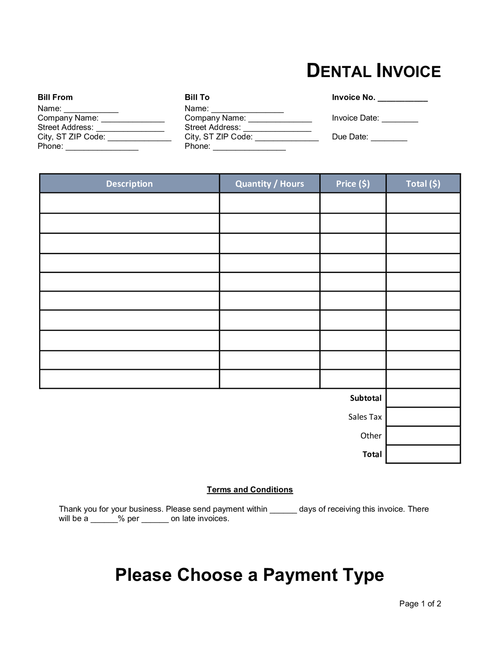 Dental Invoice - Thumbnail