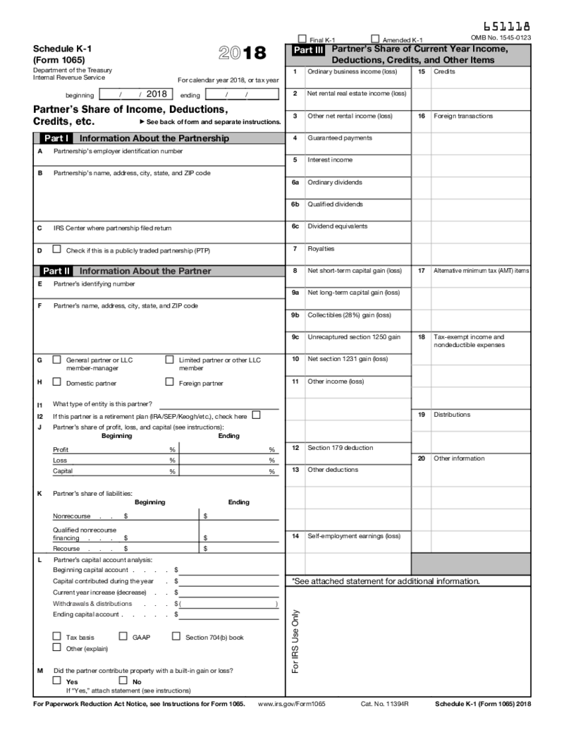 Schedule K-1 Form 1065 (2018)