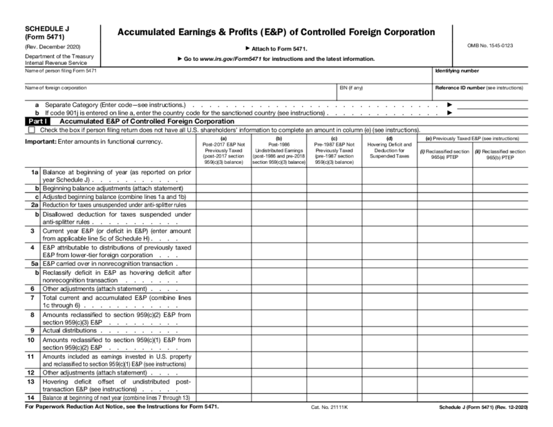 Form 5471 Schedule J