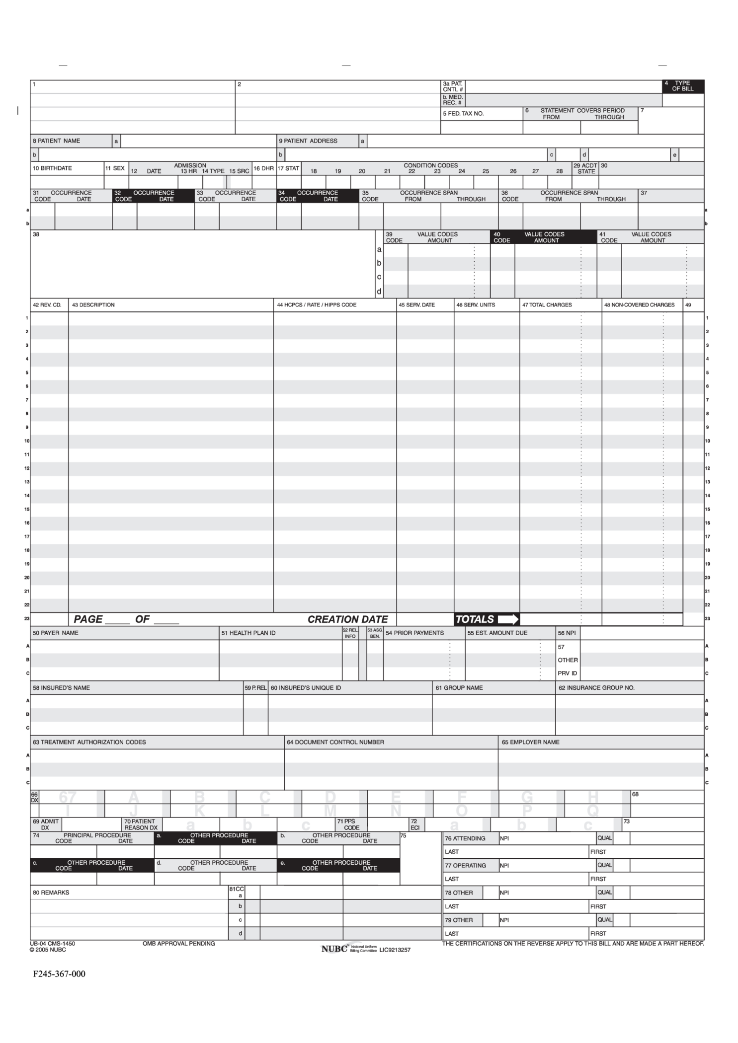 UB-04 Claim Form / CMS 1450 - Thumbnail