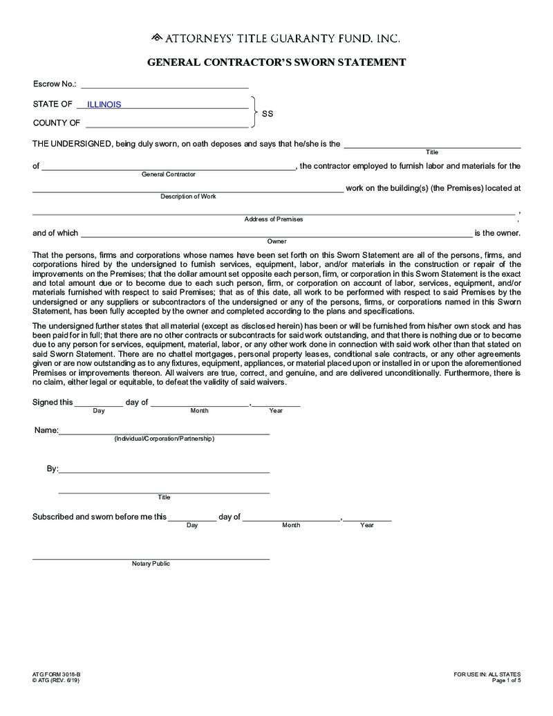 General Contractor Sworn Statement