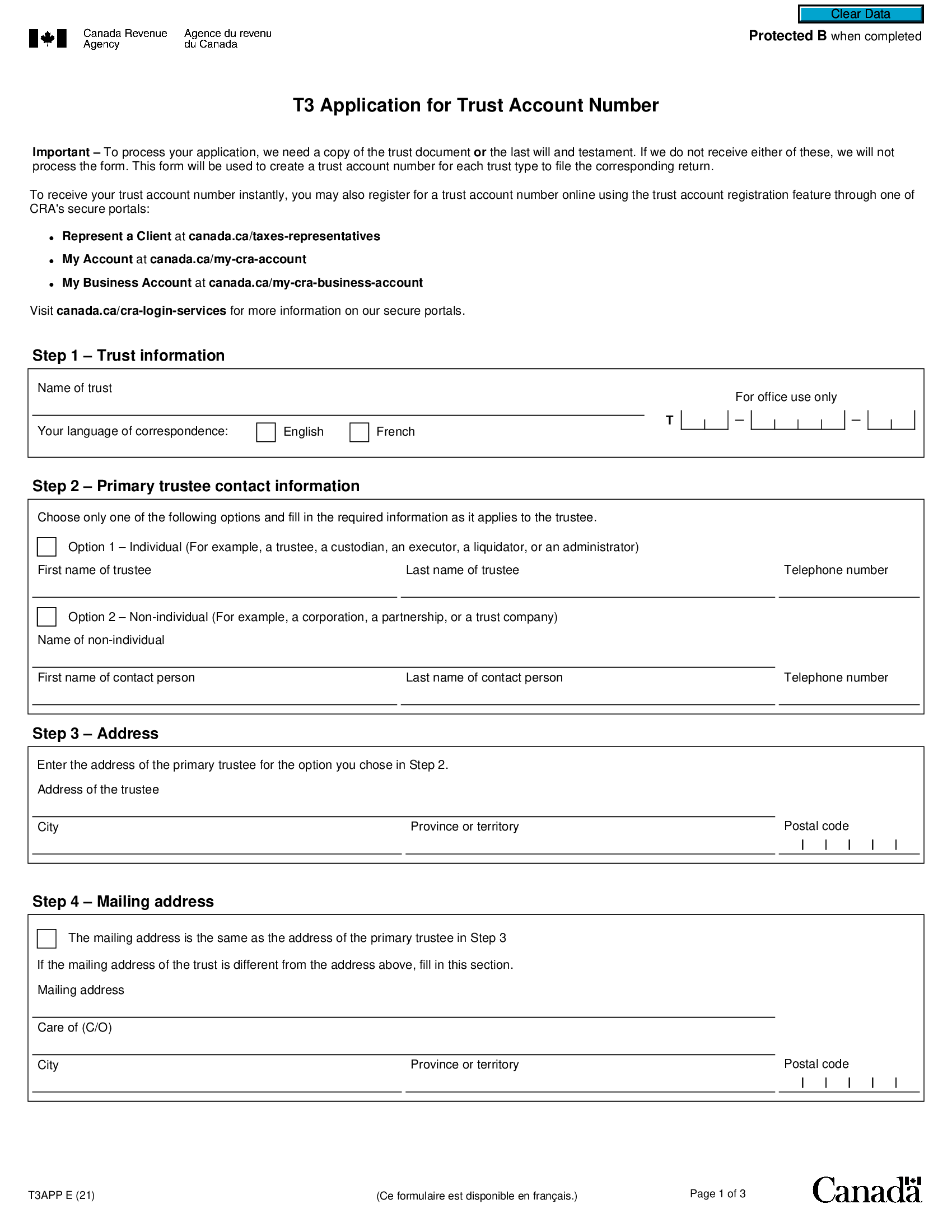 T3APP T3 Application for Trust Account Number - Thumbnail