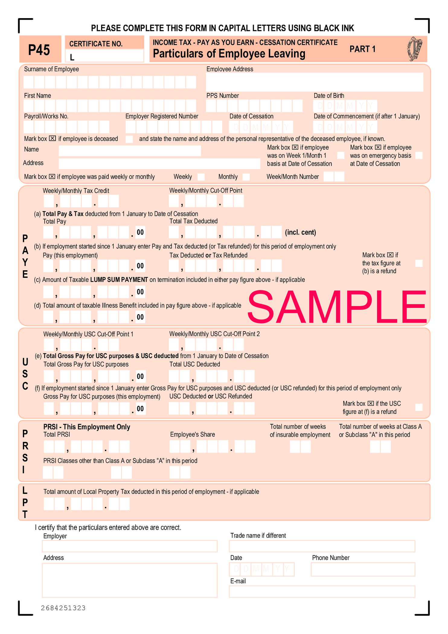 P45 Form Jamaica - Thumbnail