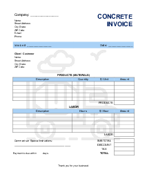 Fillable Concrete Invoice Template - Thumbnail