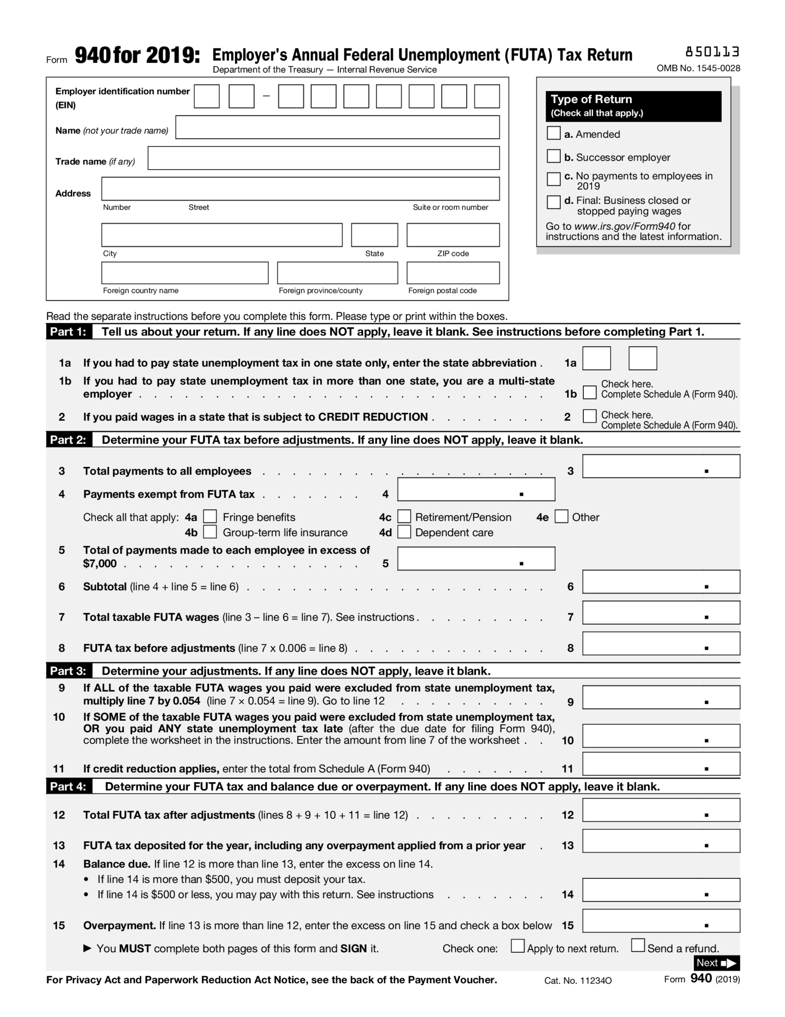 Form 940 (2019) - Thumbnail