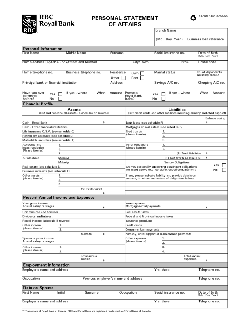 RBC Bank Statement Template