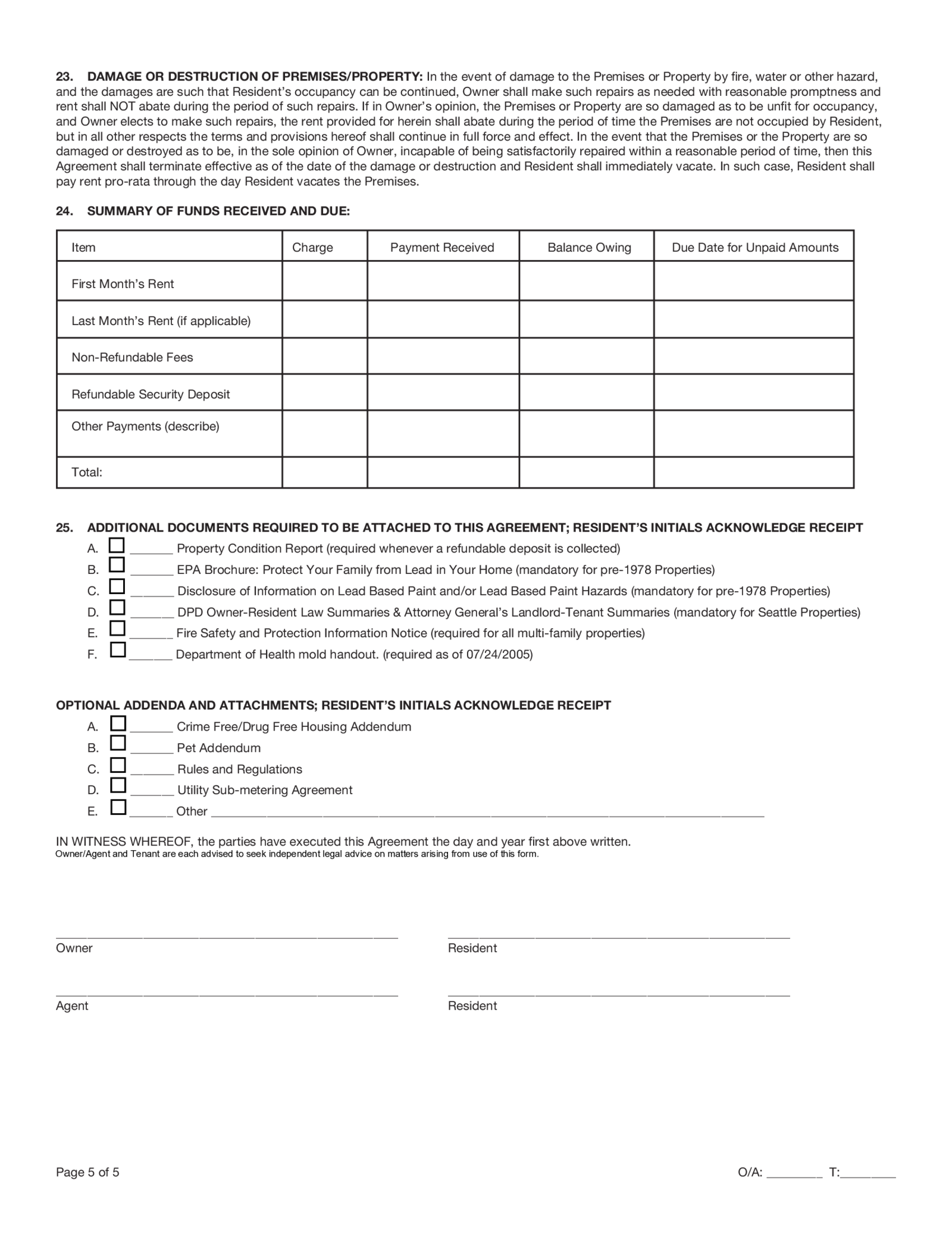 Washington State Residential Lease Agreement - Thumbnail