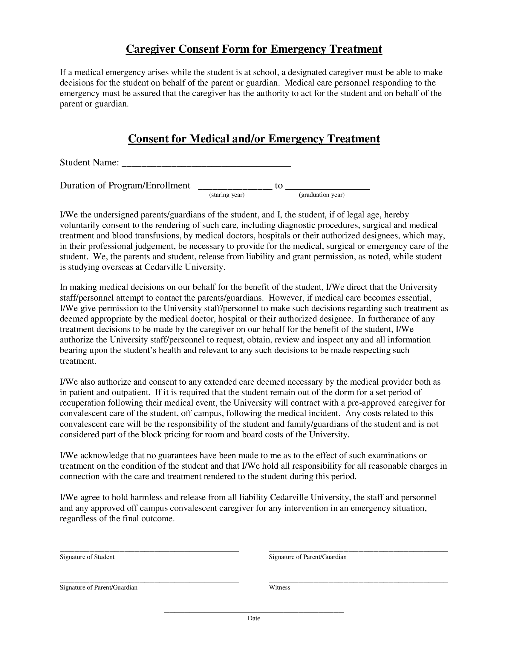 Caregiver Consent Form - Thumbnail