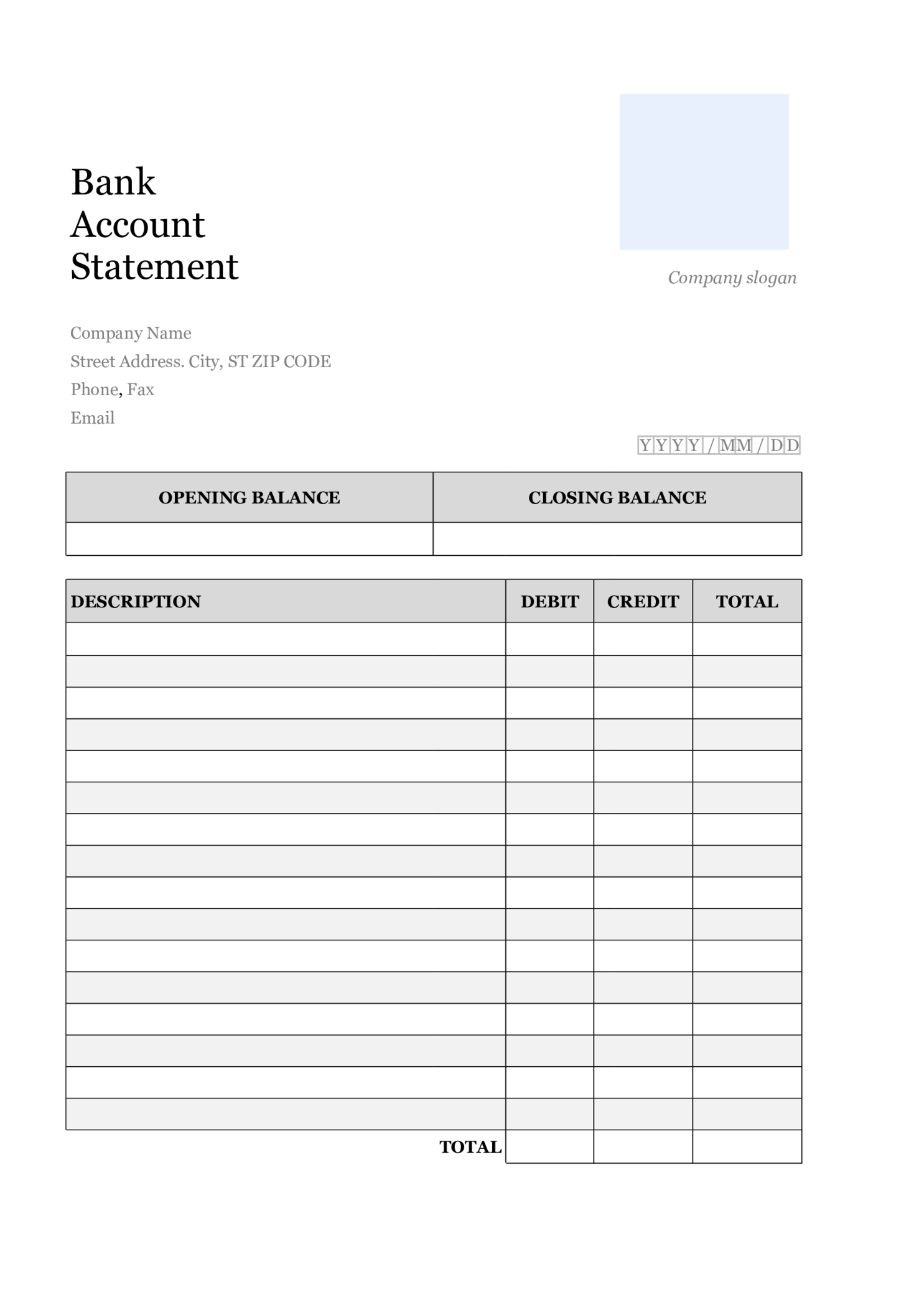 Monthly Bank Statement Template - Thumbnail