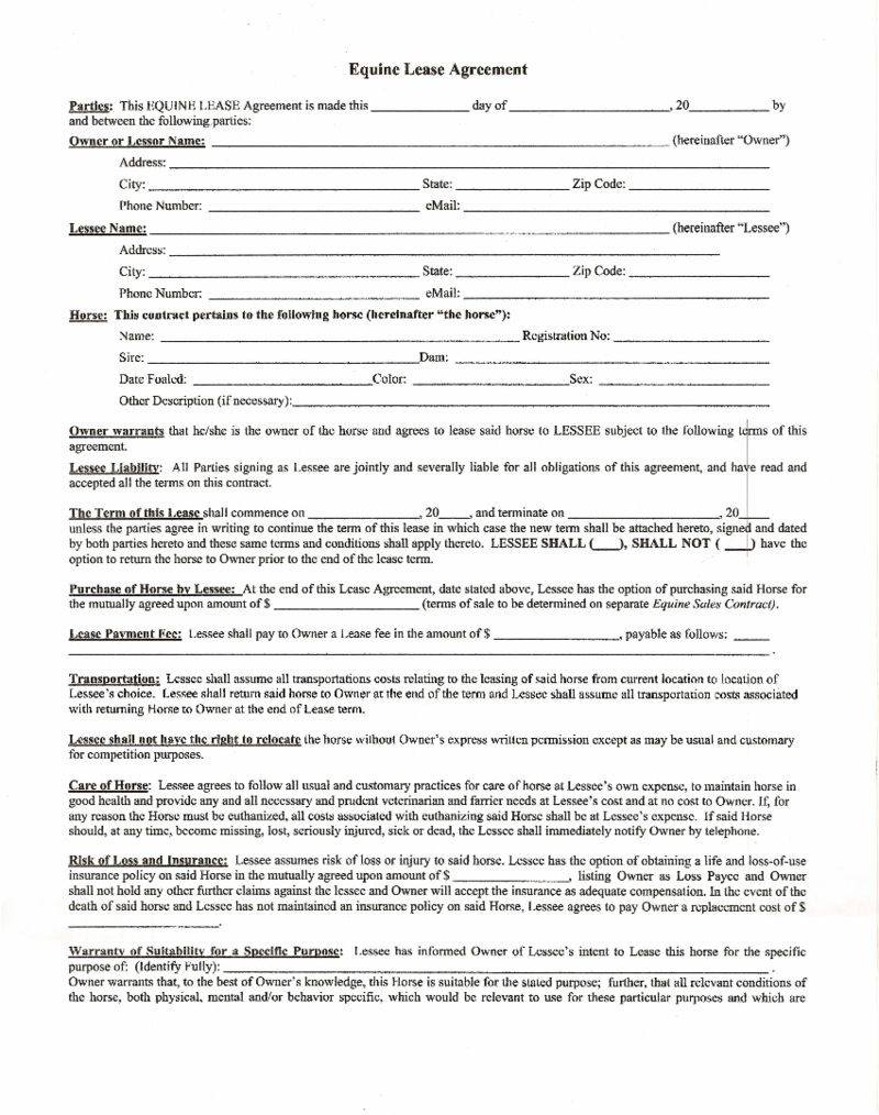 Equine Lease Agreement