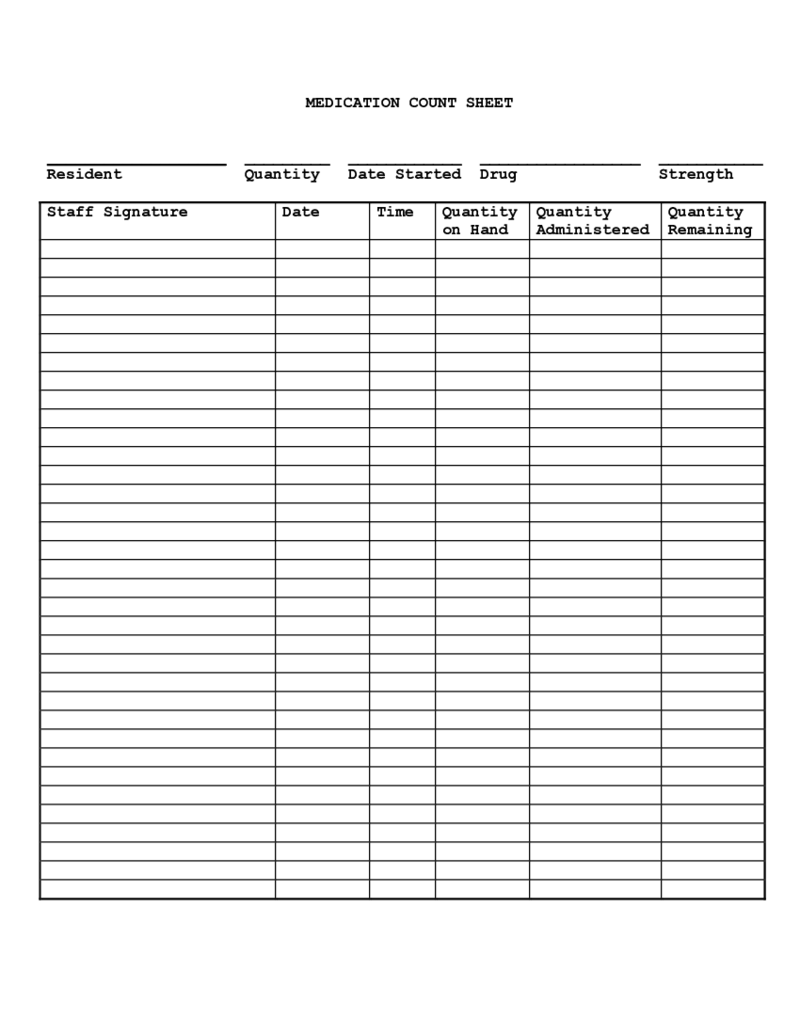 Medication Count Sheet