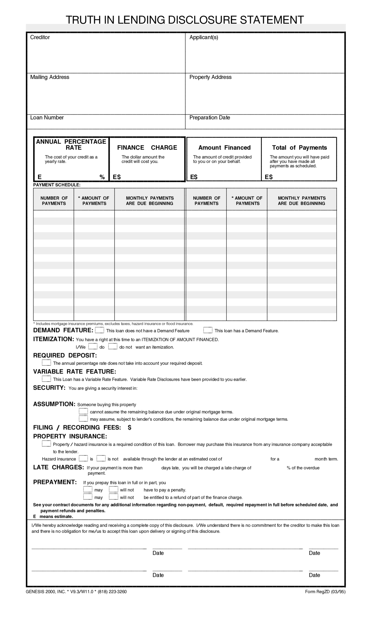 Truth in Lending Disclosure Statement - Thumbnail