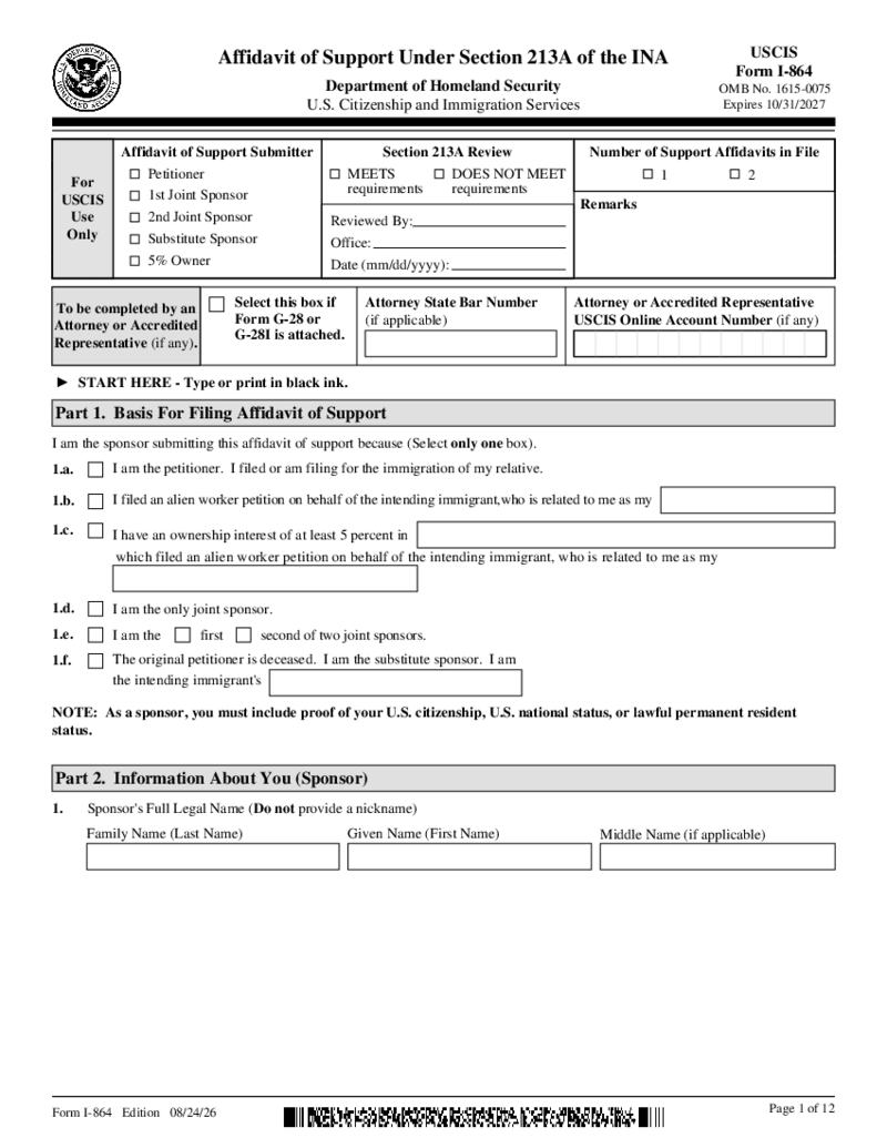 Form I-864 - Affidavit of Support