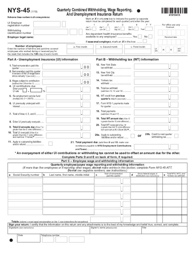 New York Form NYS-45