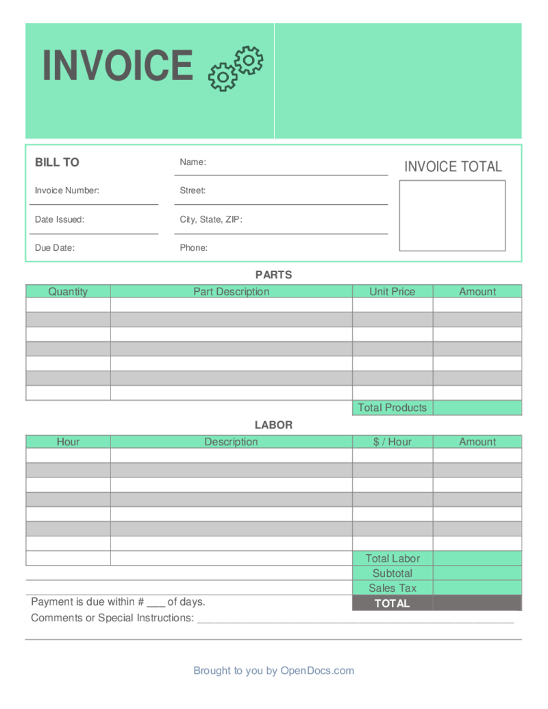 Auto Repair (Mechanic) Invoice Template