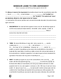 Missouri Lease to Own Agreement - Thumbnail