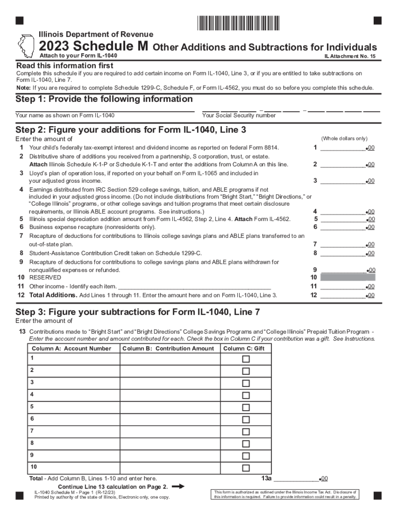 Illinois Tax Form 1040 Schedule M