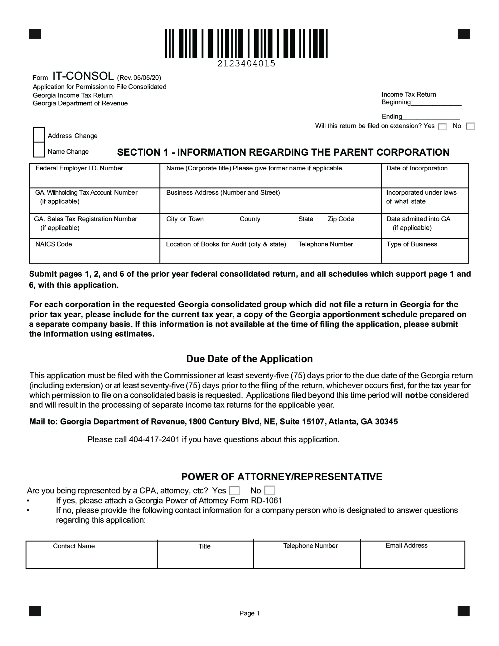 TSD Application Permission File Georgia Income Tax Return - Thumbnail