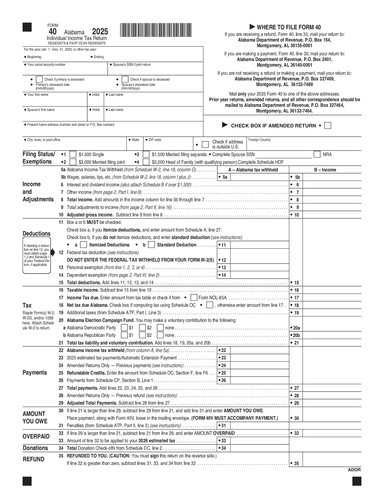 Alabama Tax Form 40 - Thumbnail