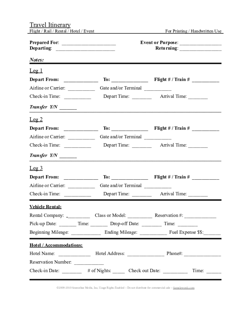 Cruise Itinerary Template