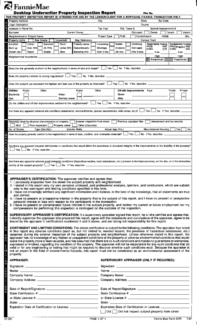 Fannie Mae Form 2075