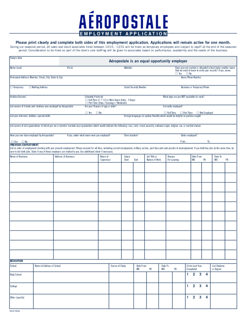 Aeropostale Application