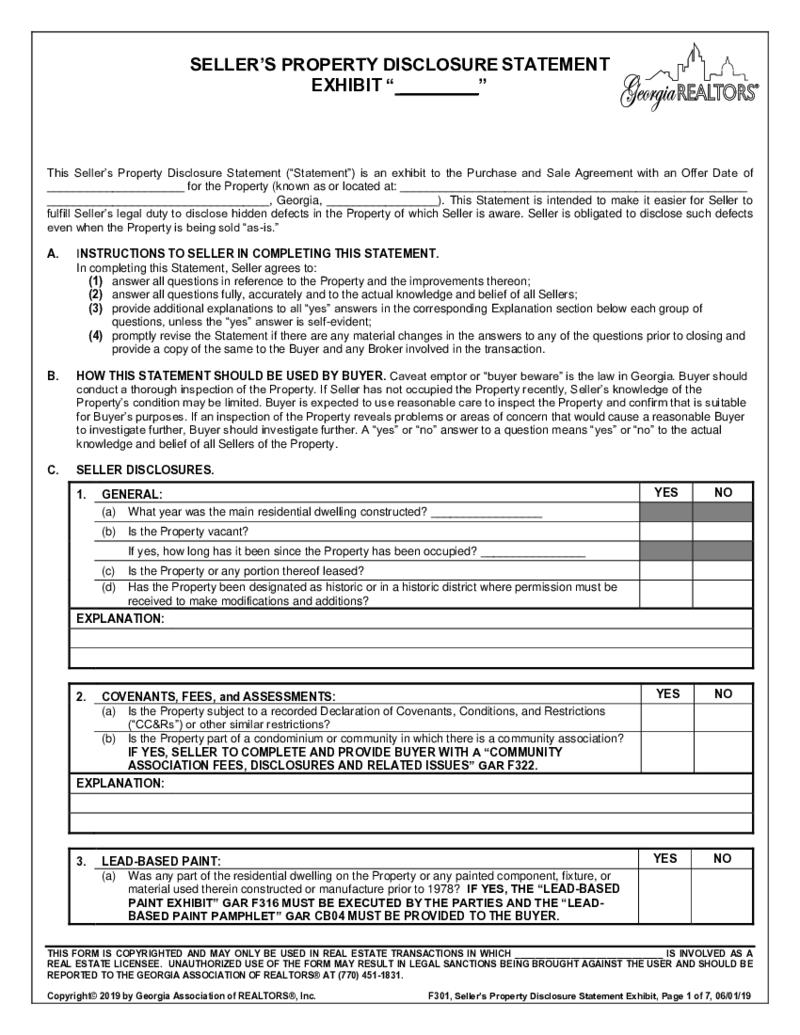 Georgia Property Disclosure Statement