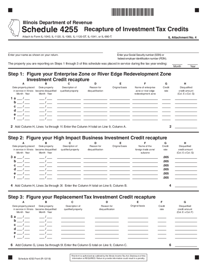 Illinois Tax Form Schedule 4255