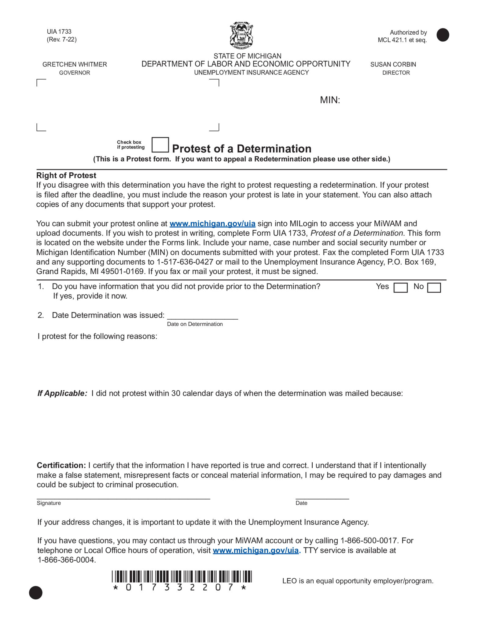 Form UIA 1733 - Thumbnail