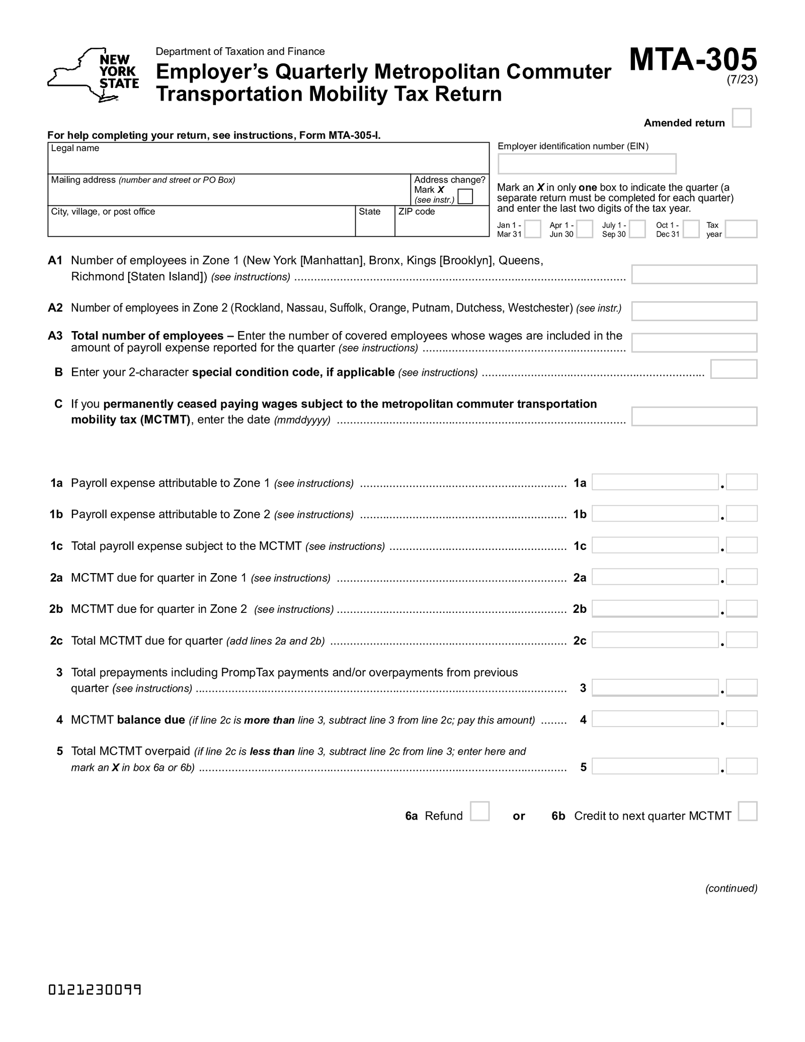 Fillable NY Form MTA-305 - Thumbnail