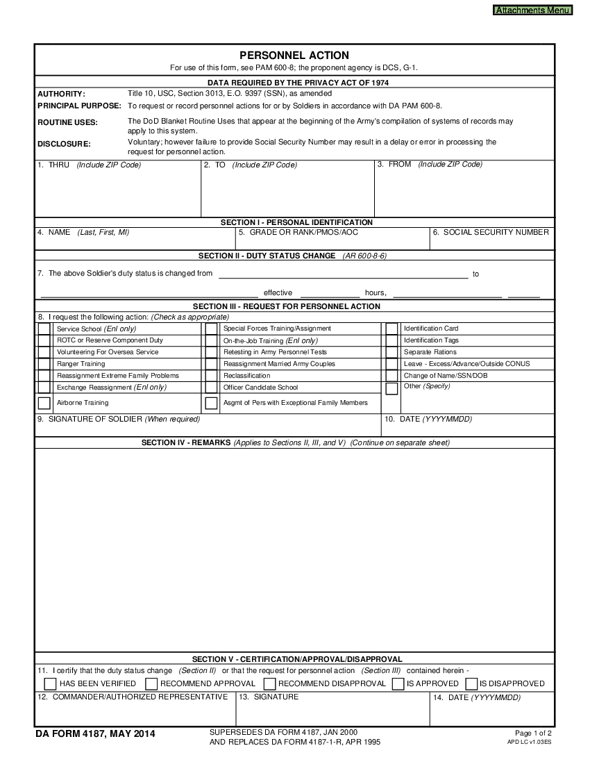 DA 4187 Form