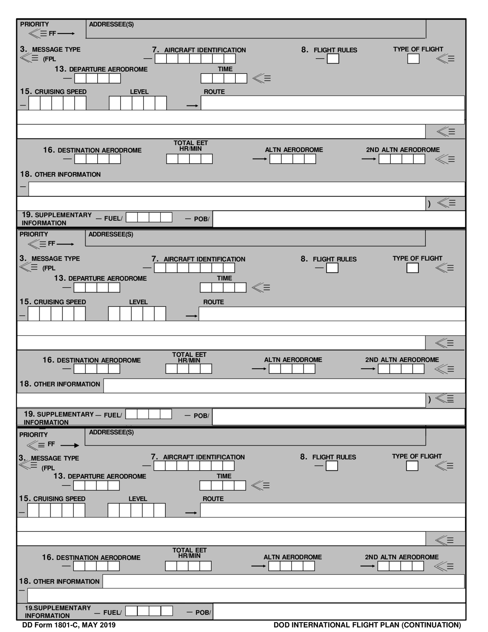 DD Form 1801 - DoD International Flight Plan - Thumbnail