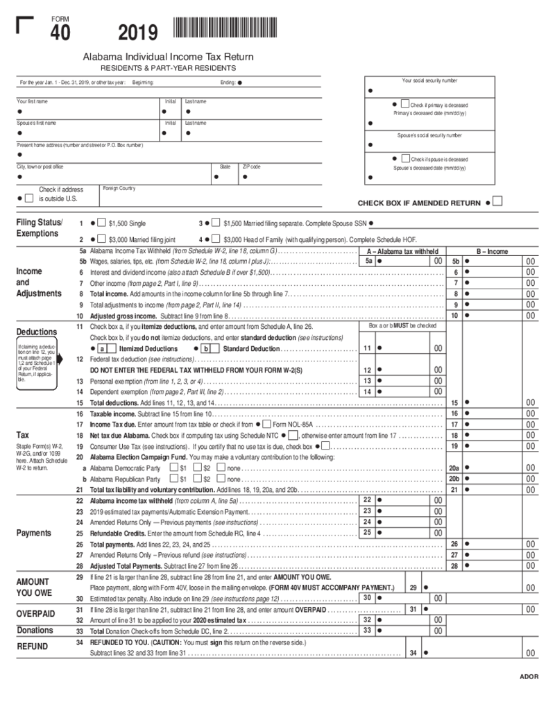 Alabama Form 40 (2019)