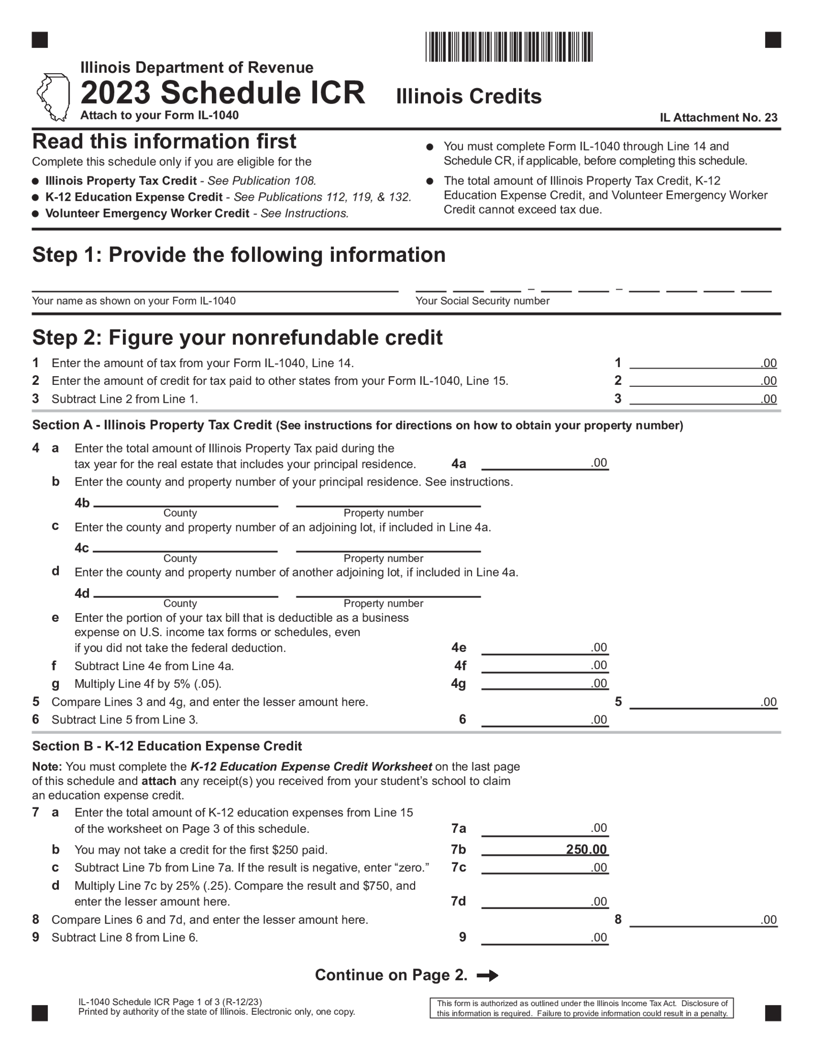 Illinois Schedule ICR - Thumbnail