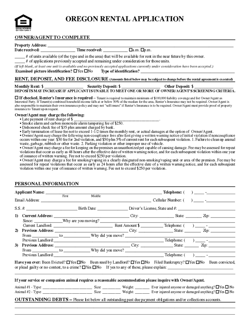 Oregon Rental Application