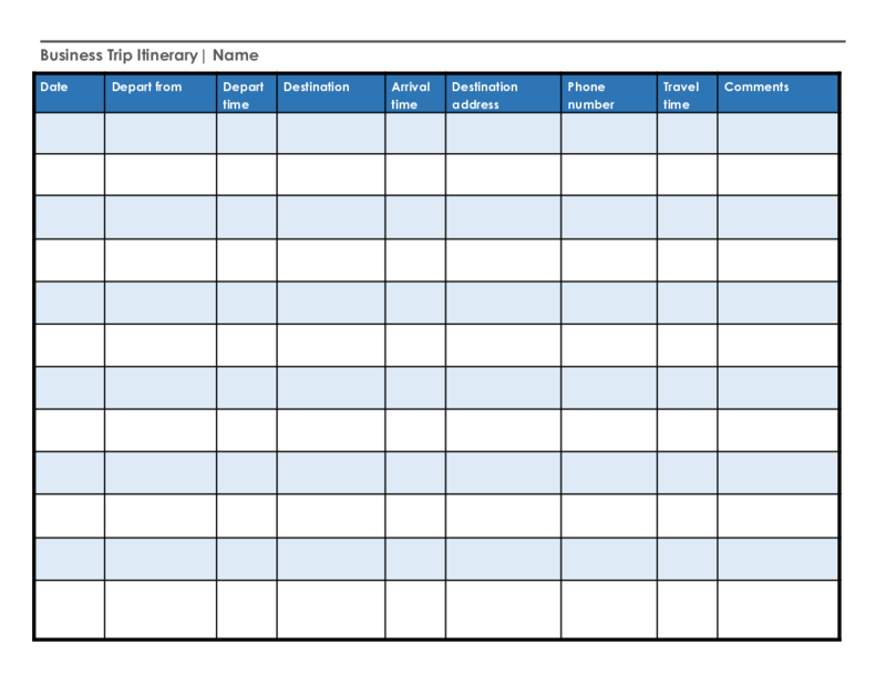 Business Trip Itinerary Template