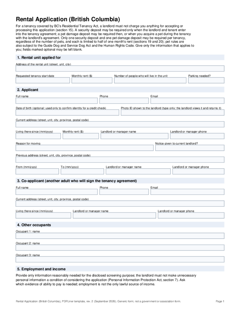 BC Rental Application Form