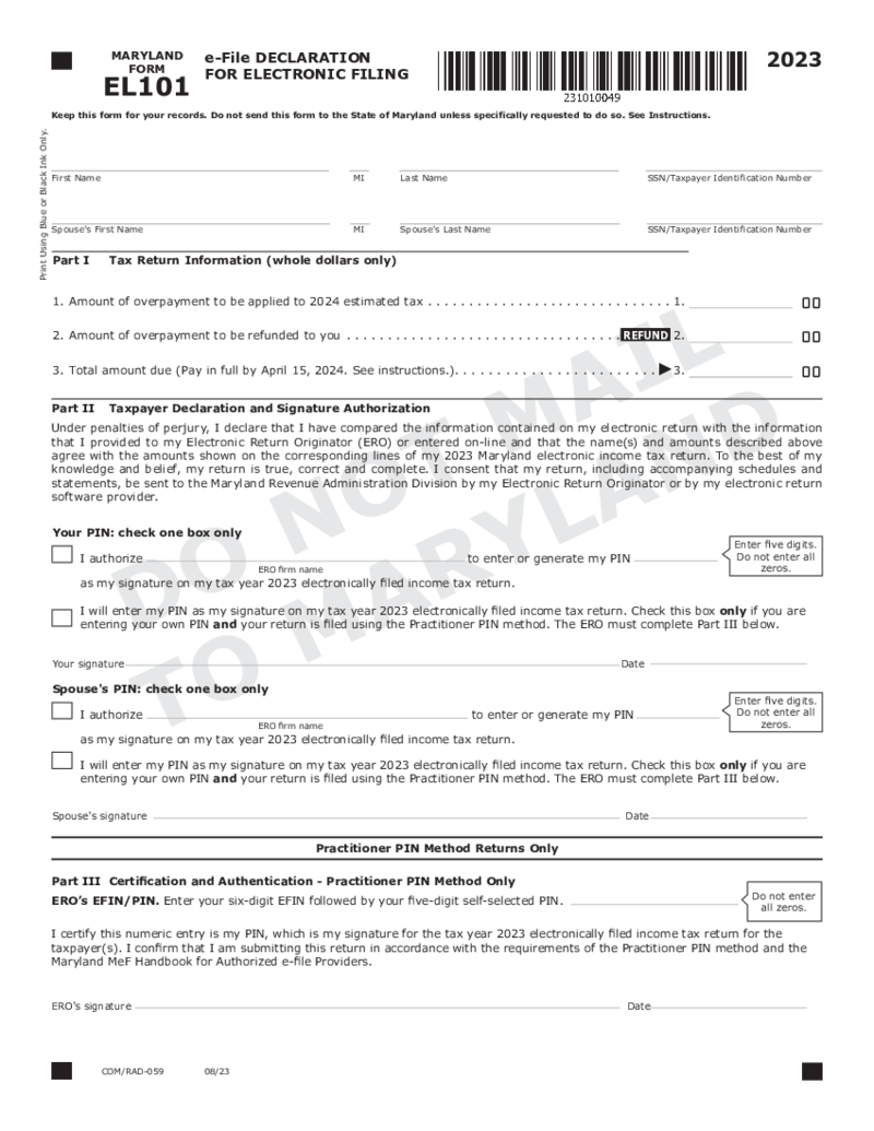 Maryland Form EL101