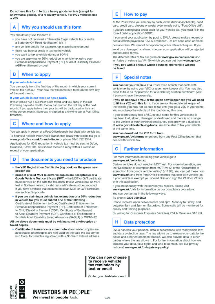 Apply For Vehicle Tax (Form V10)
