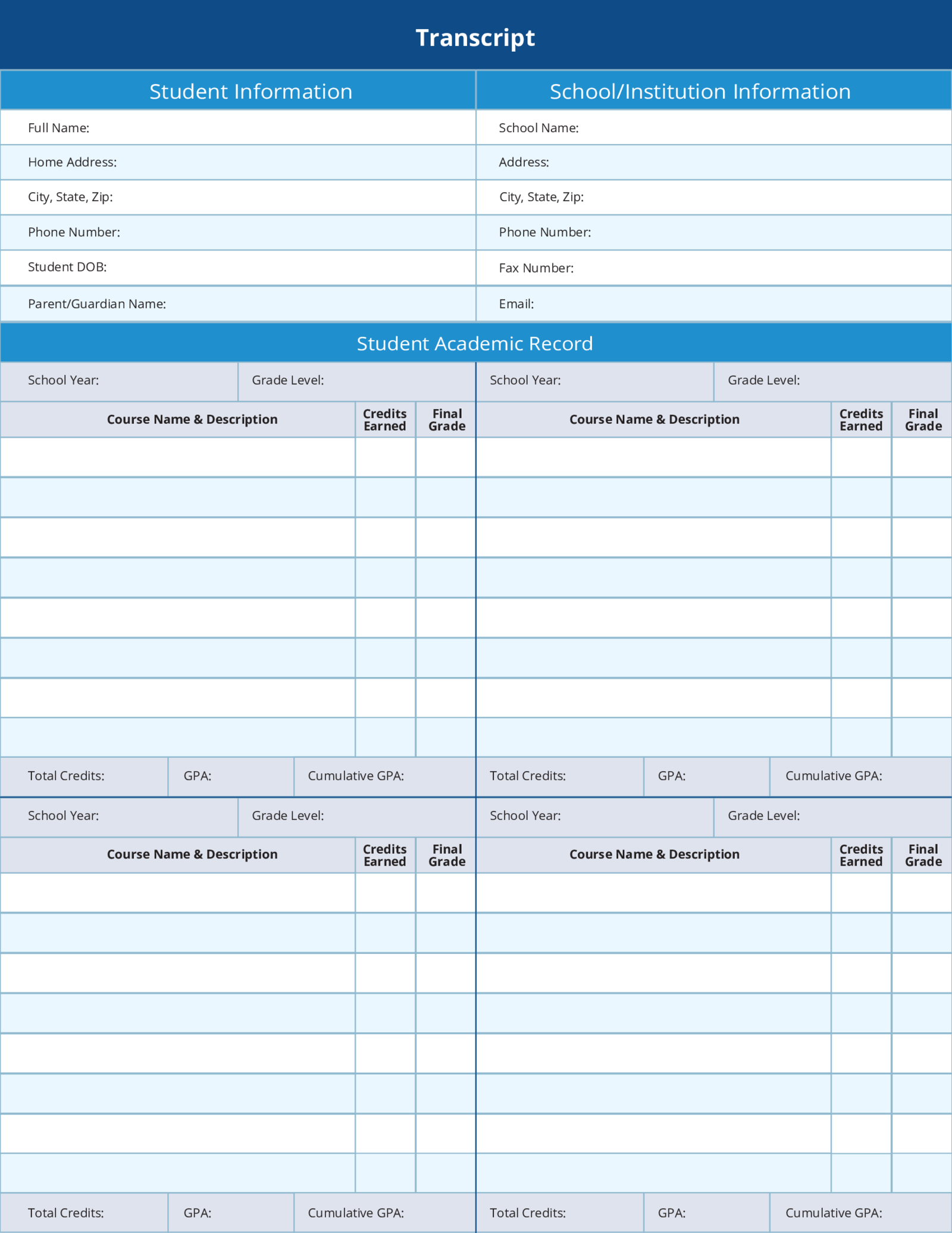 High School Transcript Template - Thumbnail