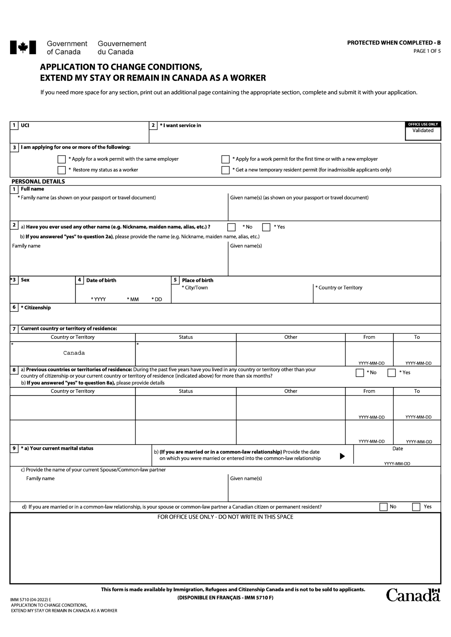 Fillable Form IMM 5710 (2022) - Thumbnail