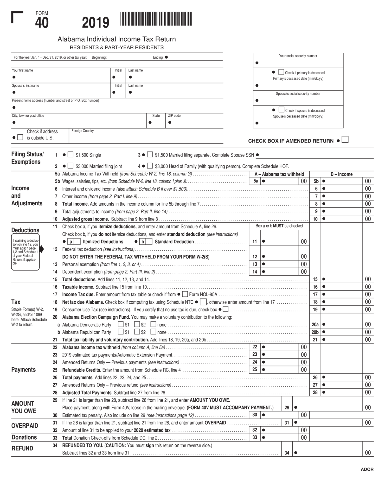 Alabama Form 40 (2019) - Thumbnail