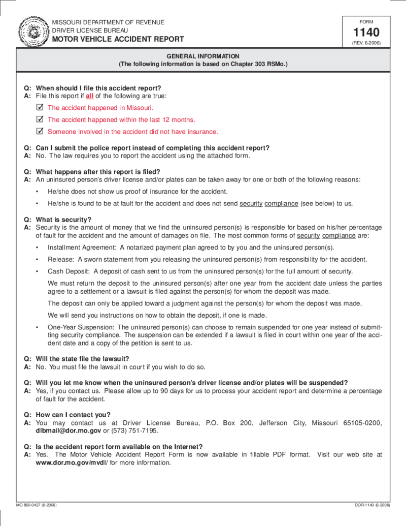 Form 1140 - Motor Vehicle Accident Report