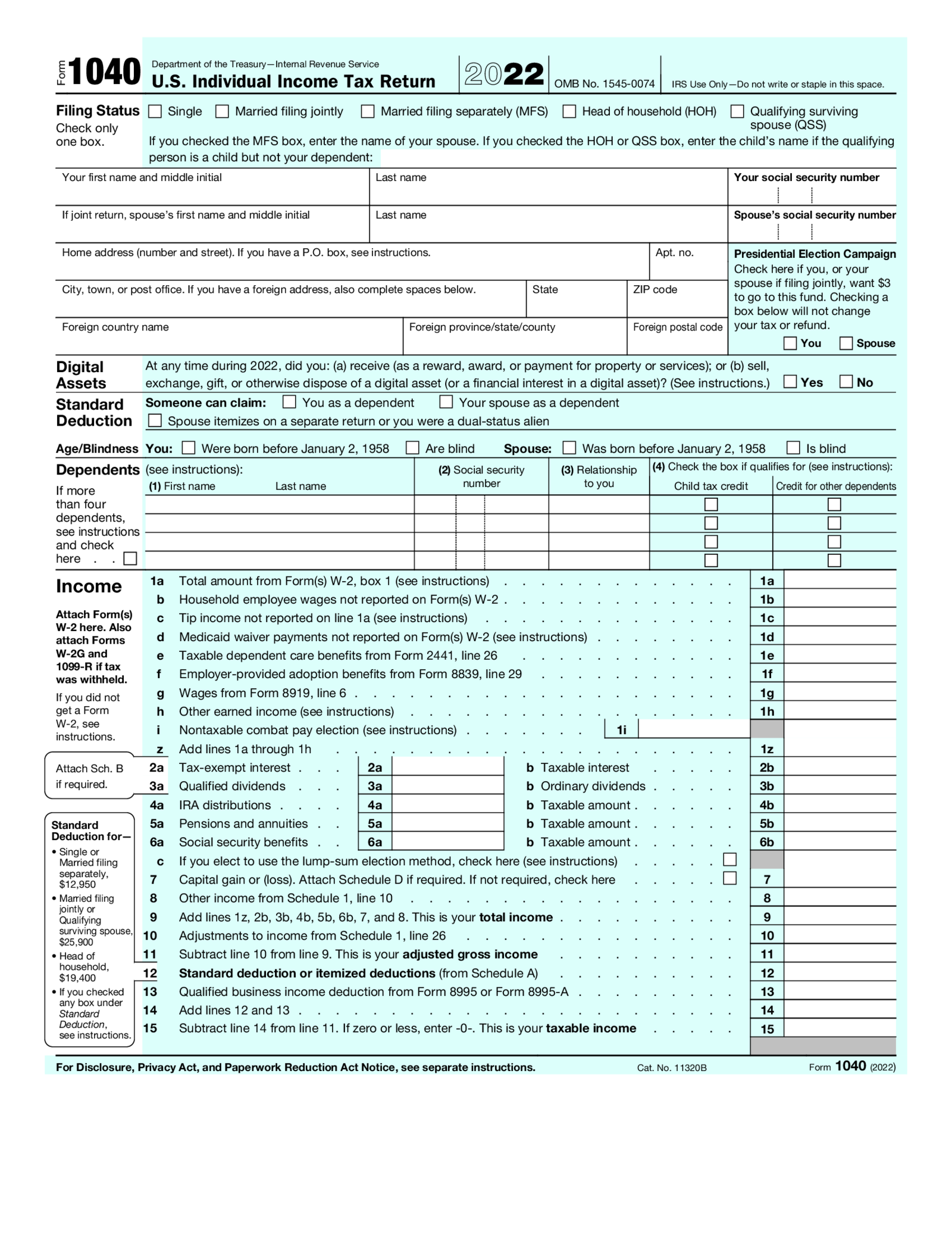 Fillable Form 1040 (2022) - Thumbnail