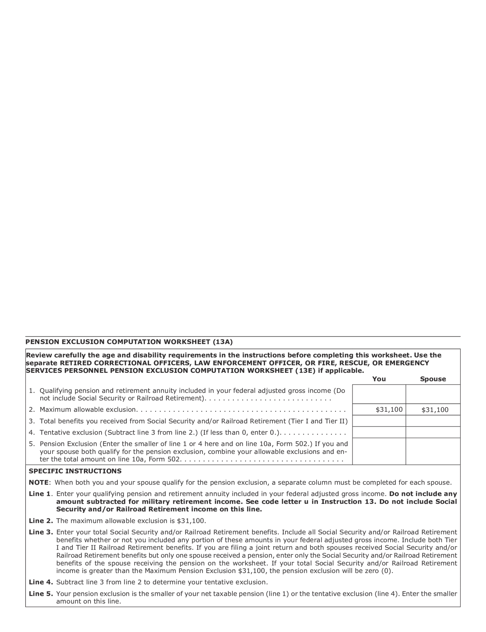 Maryland Pension Exclusion Worksheet - Thumbnail