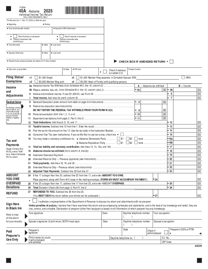 Alabama Tax Form 40A