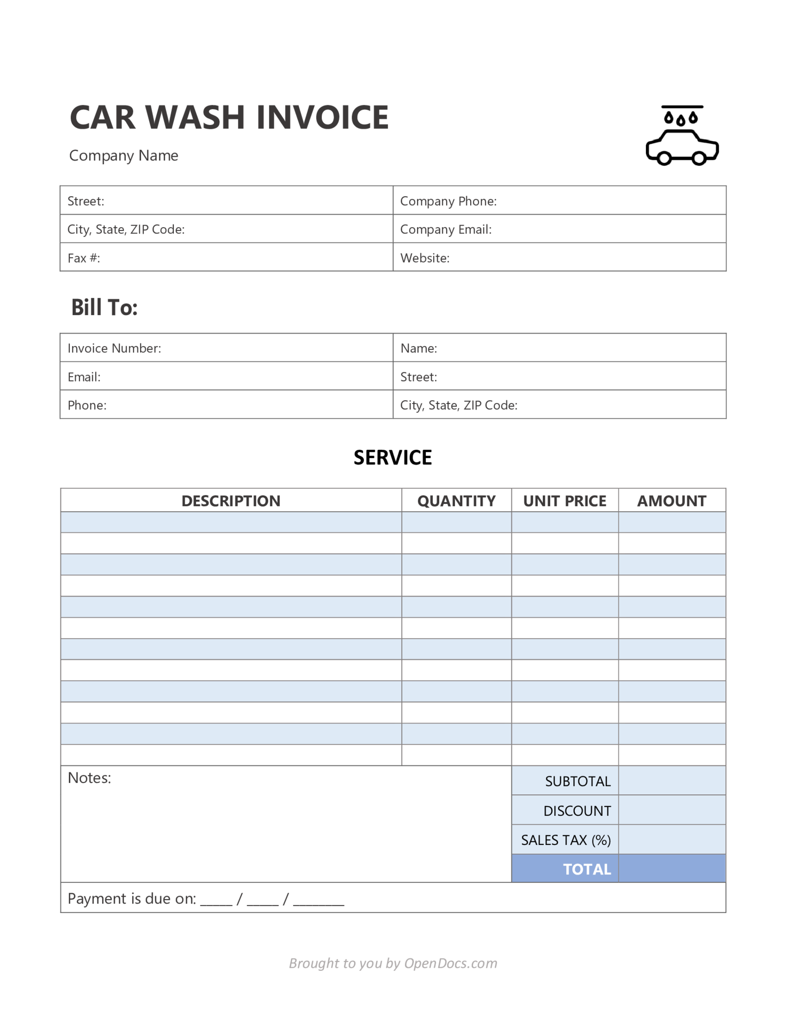 Car Wash Invoice - Thumbnail