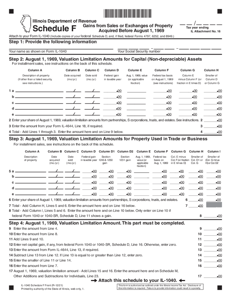 Illinois Tax Form 1040 Schedule F