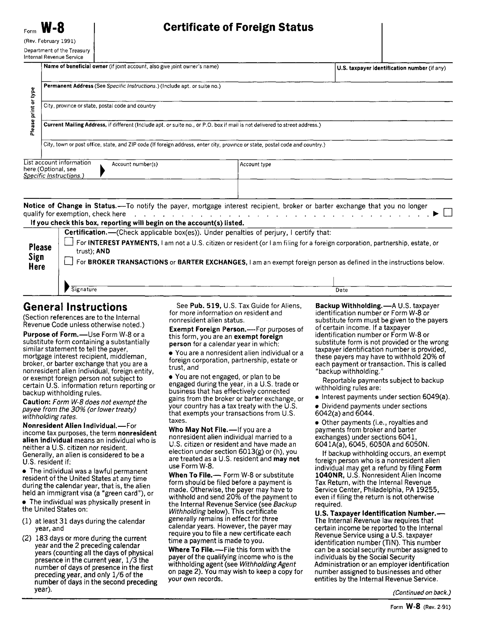 Form W-8 - Thumbnail