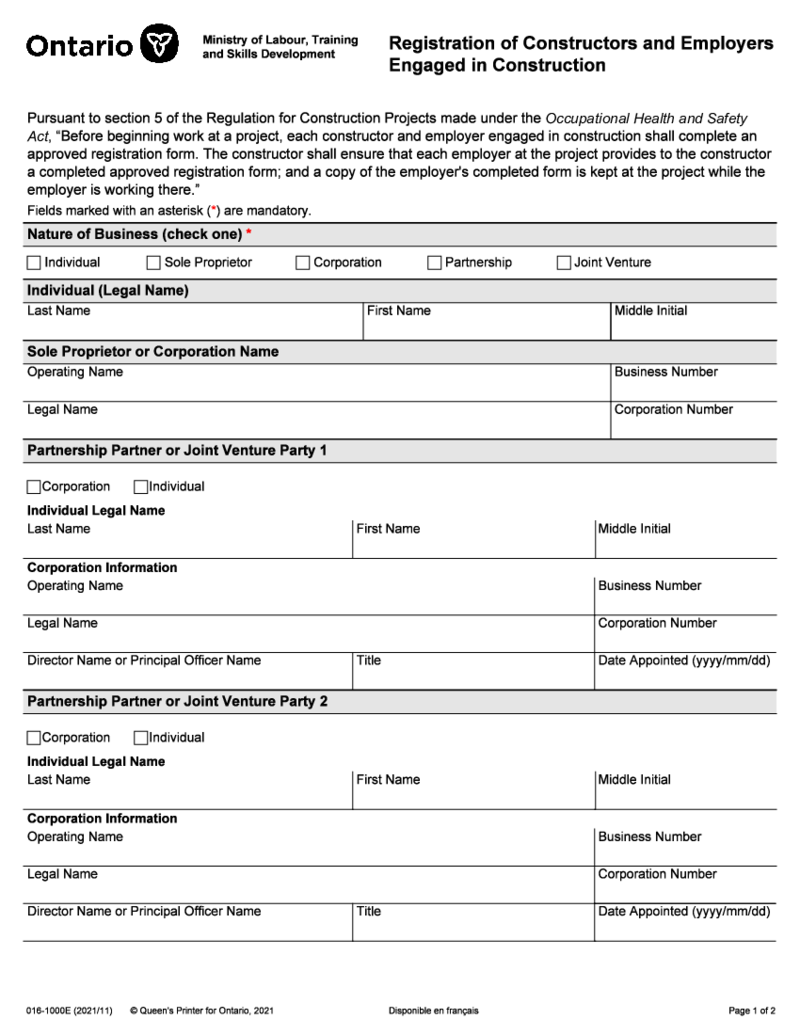 Form 1000 Ontario (2021)